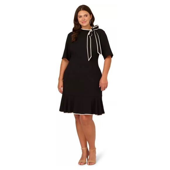 NWT ADRIANNA PAPELL 20W Plus Size Tie Neck Flounce Dress Soft Feminine Elegant - Picture 2 of 12